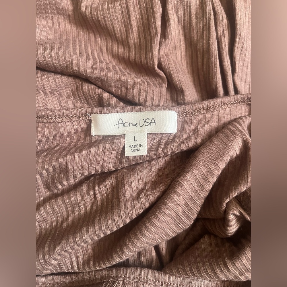 Active USA Women's Brown Ribbed Off the Shoulder Long Sleeve Dress,Size L,NWT - Picture 9 of 10